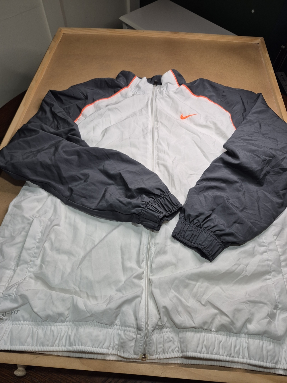 Nike Men’s White & Gray Windbreaker Jacket with Orange Accents